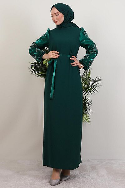 GİYZAMİLA Sleeve Clover Detail Dress Emerald