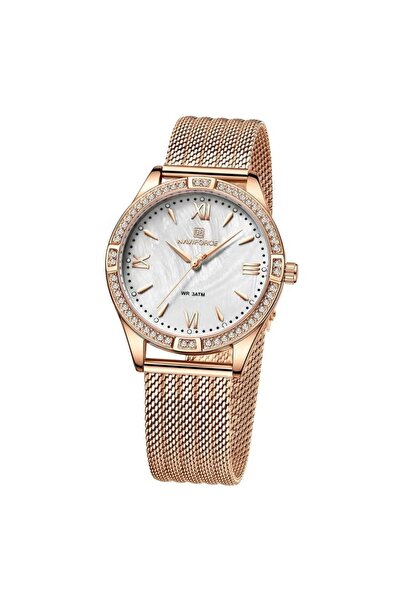 Naviforce Elegant and Luxurious Stainless Steel Mesh Strap Analog Wrist Watch with Crystal Bezel and Classic