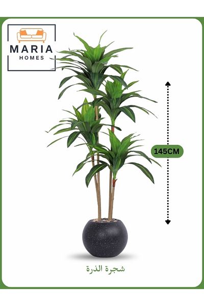 MARIA HOMES Artificial Corn Leaf Tree 145 cm – Indoor Faux Plant with Black white Pot