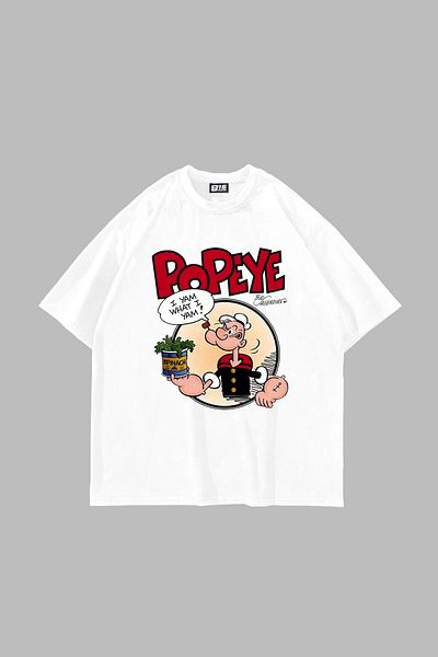 Sekizbiraltı Λευκό μπλουζάκι Popeye με στάμπα Oversize Unisex
