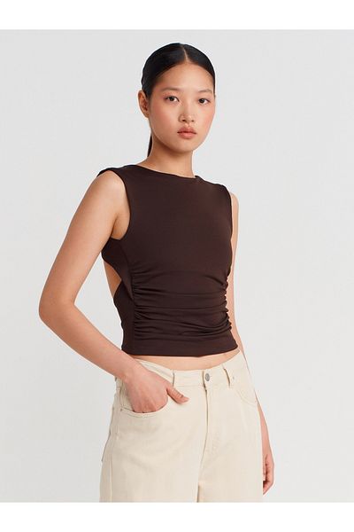Dilvin 21132 Backless Gathered Top-Dark Brown