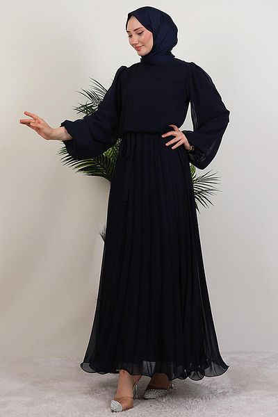 GİYZAMİLA Umra Chiffon Dress Navy Blue
