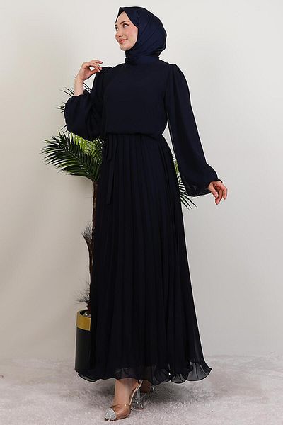 GİYZAMİLA Umra Chiffon Dress Navy Blue