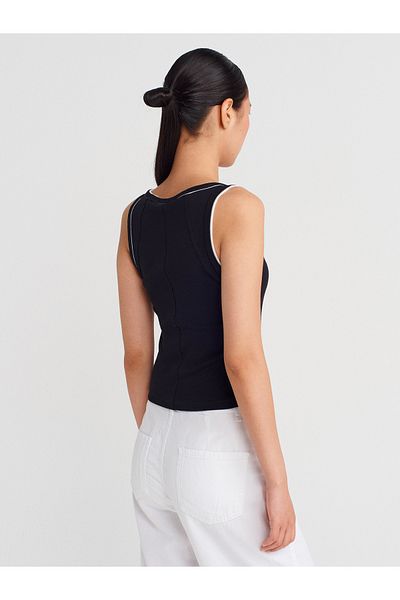 Dilvin 21087 Contrast Ribbed Undershirt-Black