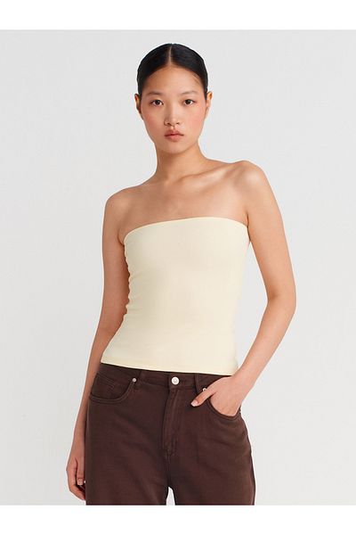 Dilvin 21103 Strapless Top-Light Yellow