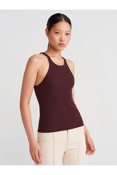 Dilvin 21143 Sleeveless Strap Top-Brown