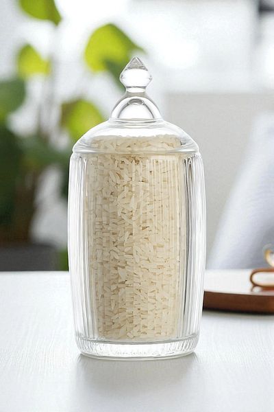 TrendDeco Line Patterned Glass Jar with Lid Spice Jar Large Size