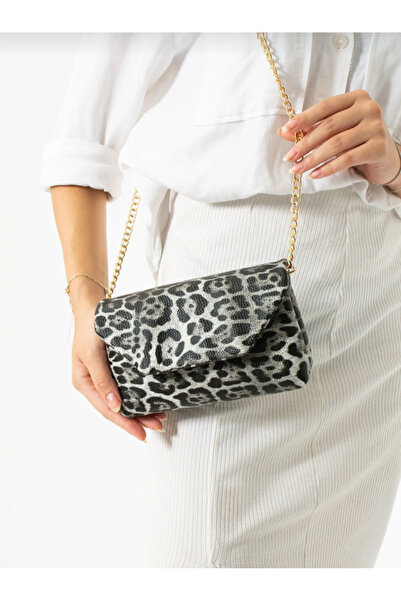 eflanmoda Γυναικεία τσάντα ώμου και χειρός με αλυσίδα με σχέδιο λεοπάρ