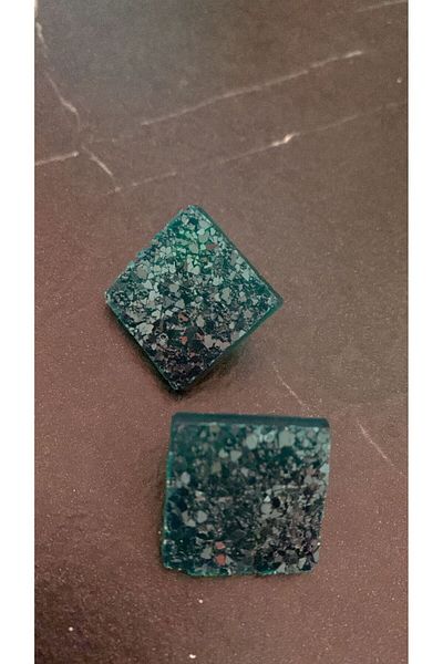 MISS GOLDEN Serrated Emerald Green Color Large Size Square Shape Gold Accessory Epoxy Earrings Handmade Gift