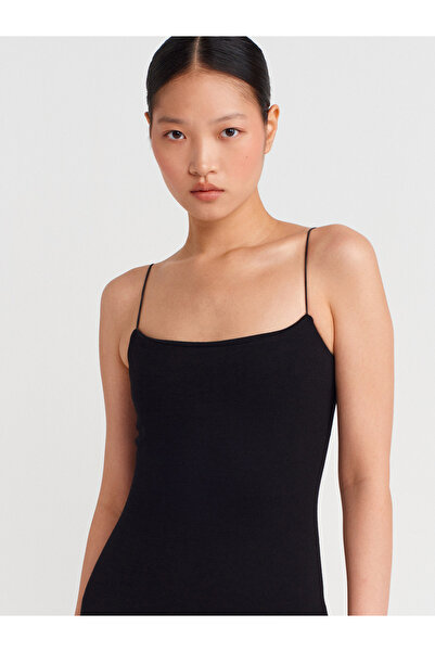 Dilvin 91495 Askılı Midi Elbise-Siyah