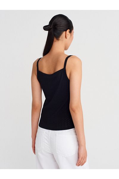 Dilvin 21044 Bow Detailed Openwork Top-Black