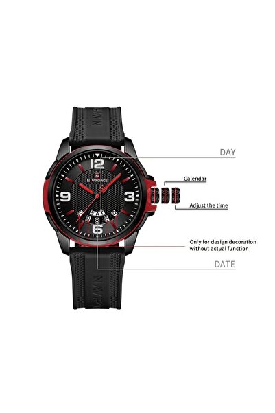 Naviforce Stylish Mens Sports Watch with Black Dial Red Accents Silicone Strap Quartz Movement Analog Display