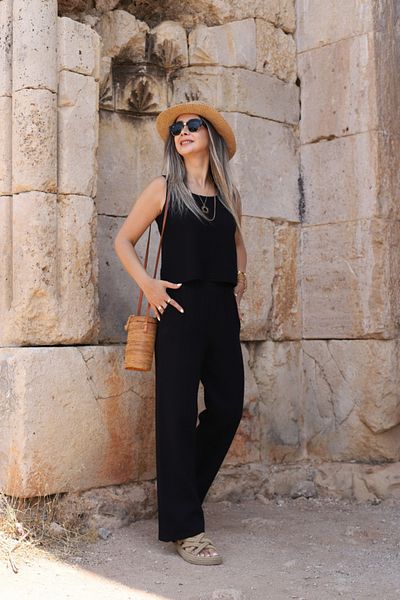 bytugcekaya Black Muslin Elastic Waist Trousers