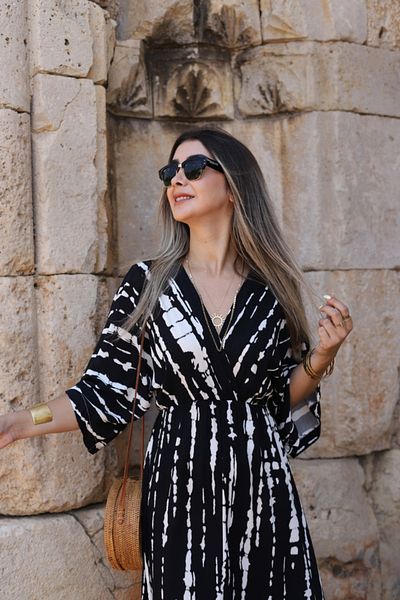bytugcekaya Rochie cu mâneci liliac cu dungi alb-negru