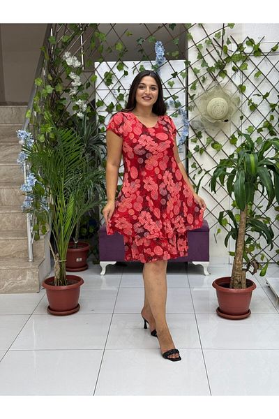 Punta Otantik Nc50181 Italian Short Sleeve Cotton Linen Dress Red