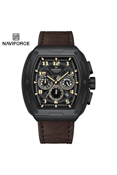 Naviforce Modern Chronograph Watch for Men with Unique Square Case Design Durable Leather Strap Luminous