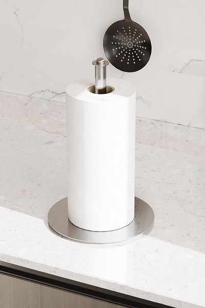 Zift Unique Stainless Steel Paper Towel Holder-Over the Counter Paper Towel Stand Matte Black & Satine Inox Napkin Holder