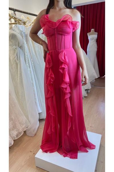 MODA Volanlı straplez elbise