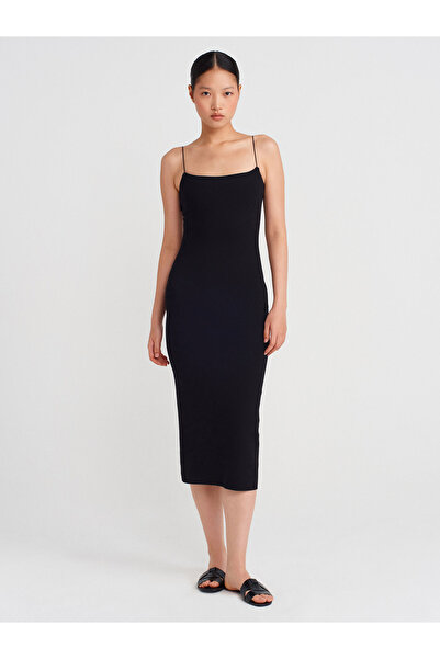 Dilvin 91495 Askılı Midi Elbise-Siyah