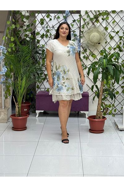 Punta Otantik Nc50121 Italian Short Sleeve Cotton Linen Dress Beige