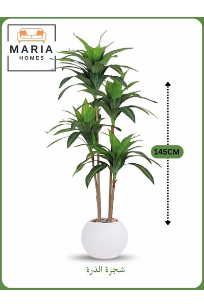 MARIA HOMES Artificial Corn Leaf Tree 145 cm – Indoor Faux Plant with white Pot