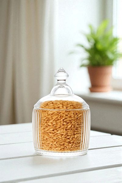 TrendDeco Line Patterned Glass Jar with Lid Spice Jar Small Size
