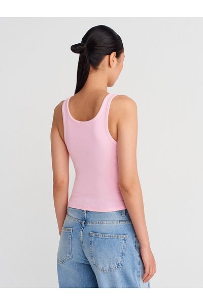 Dilvin 21115 Buttoned Strap Top-Pink