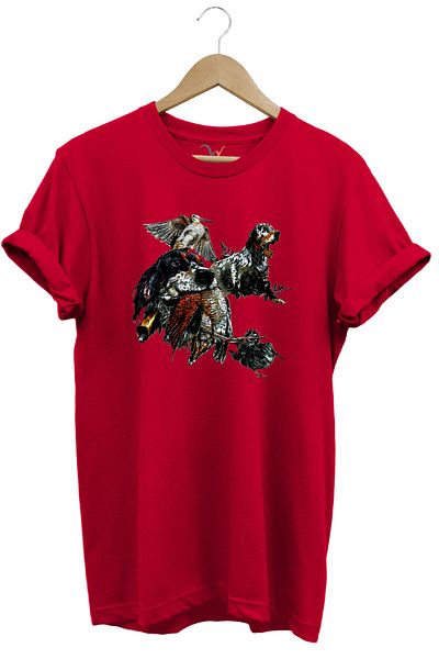 WİDİ Hunting Themed English Setter and Bird Printed 100% Cotton Unisex Regular Fit T-Shirt