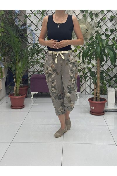 Punta Otantik Nc7232 Italian High Waist Linen Ankle Pants Mink