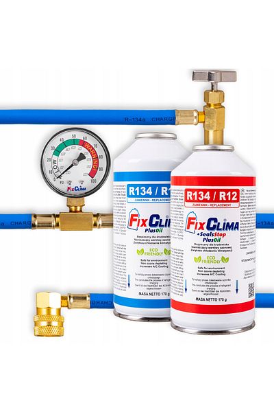 FixCla KIT DE UMPLERE AER CONDIȚIONAT AUTO CU GAZ REFRIGERANT R134A + 3 ÎN 1