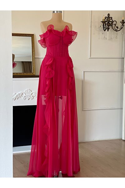 MODA Volanlı straplez elbise