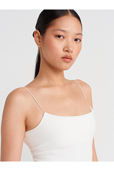 Dilvin 91495 Strap Midi Dress-Ecru