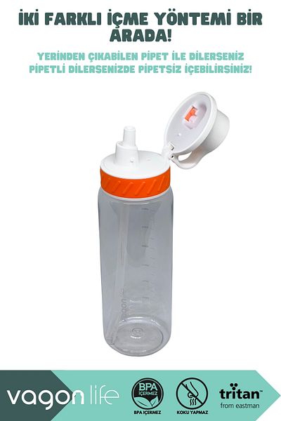 Vagonlife 800ml New Collection Tritan Water Bottle with Straw/Without Straw Use Transparent Body