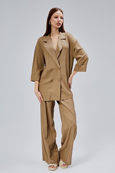 Bolivente Toprak Oversize Half Sleeve Linen Suit