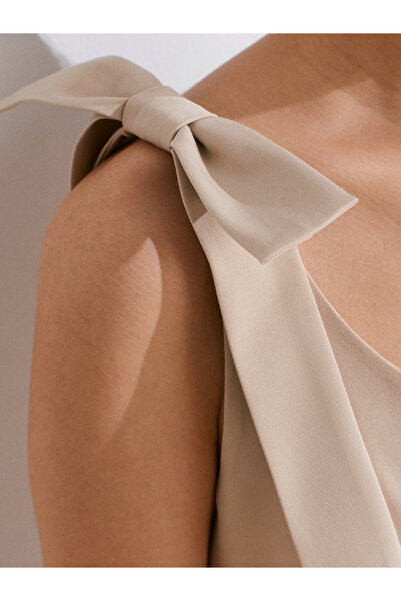 Dilvin 60590 Fiyonklu Streç Top Yelek-Bej