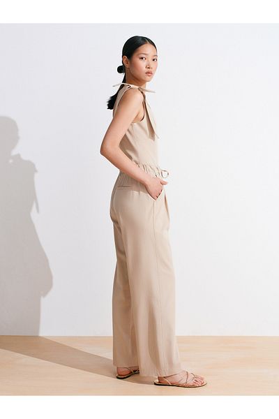 Dilvin 72133 Gathered Waist Trousers-Beige