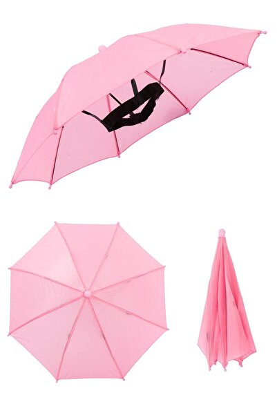 ELEVEN MARKETS Kafaya Takılan Şapka Şemsiye Gölgelik Plaj Yazlık Kafa Şemsiyesi- Pembe