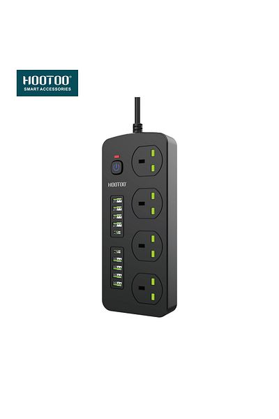 HooToo Original 3000W Power Strip - 4 Sockets, 8 USB Ports, 2 Type-C PD Ports, 3m Cord, High Safety.