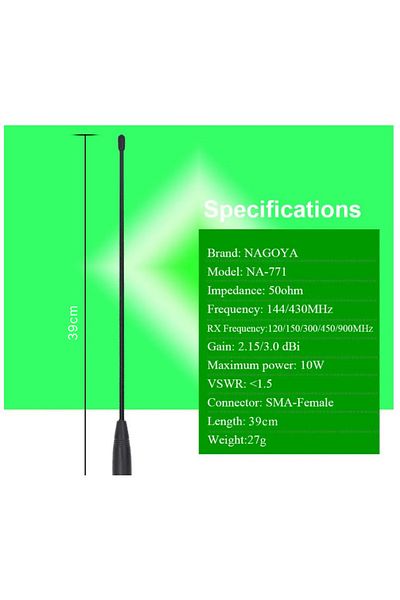 EarthKeepers Nagoya NA-771 Antenna, THK® SMA-M Male Dual Band VHF/UHF