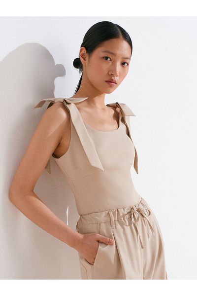 Dilvin 60590 Bow Stretch Ball Gilet-Beige
