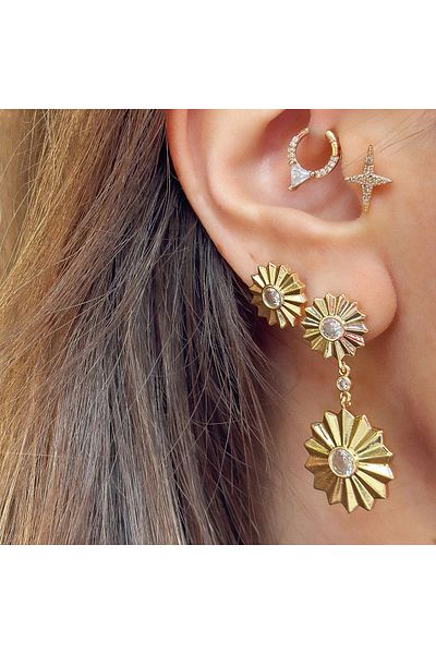 Vitastyle Gold Color Sunset Stone Detail 2-Pack Steel Earrings