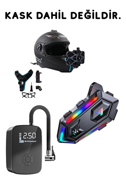 MATECHNO Fırsat Paket Motorsiklet Kask Interkom Kulaklık Oto Hava Pompa Kompresörü Kask Telefon Tutucu Aparat