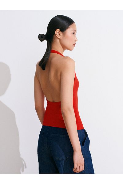 Dilvin 31971 Halter Neck Top-Red