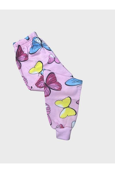 Pajama Shop Girls' Cotton Hooded Pink Butterfly Patterned Long Sleeve Winter Pajama Set