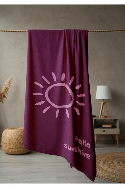 Doruklar Home Collection Hello Sunshine Written Beach Sea Towel Digital Printing Peshtamal 80X160 cm Hss01