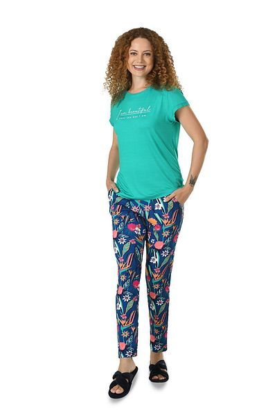 Fanilam Jiber Women's Short-Sleeved Patterned Summer Viscose Pajama Set - Non-Sweating Fresh Fabric