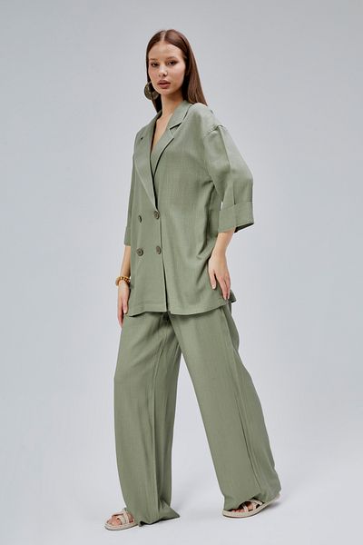 Bolivente Khaki Oversize Half Sleeve Linen Suit
