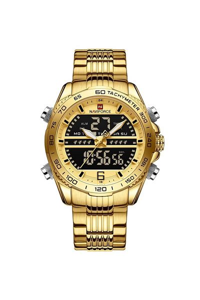Naviforce Multi-Function Analog Digital Wrist Watch for Men with Stainless Steel Strap Chronograph