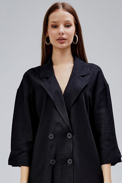 Bolivente Black Oversize Half Sleeve Linen Suit