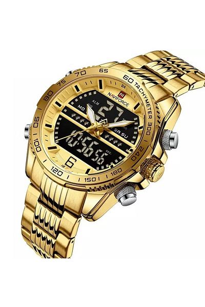 Naviforce Multi-Function Analog Digital Wrist Watch for Men with Stainless Steel Strap Chronograph
